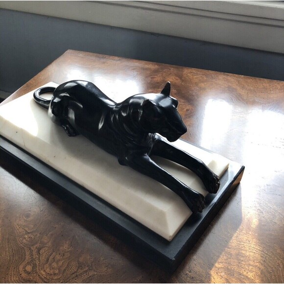 *SOLD*. Bronze Sculpture "Black Panther"Marble Base Vintage Bombay Company - Picture 8 of 10